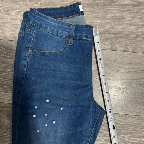 Ankle Skinny Pearled Distressed Blue Jeans Size 11