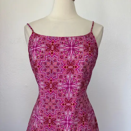 Vintage 90s Pink Mandala Print Sleeveless Dress Size 8