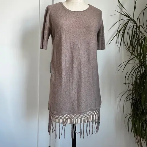 Left On Houston Fringe Hem Sweater Dress Casual Tunic Top XS Angora Blend Brown