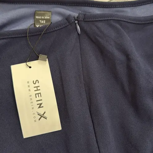 SHEIN X Navy Blue Mushroom Print Contrast Hem Dress 2XL NWT Size XXL