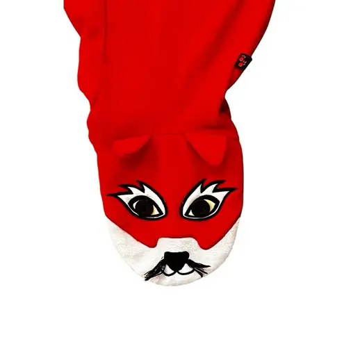 Nick & Nora Vintage Nick Nora Fox Patchwork Fleece Red Footed Pajama Size Medium Y2K Kidcore