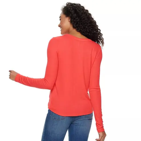 SO Kohls Sz XL Red Lounge Soft Stretch blouse Top Shirt Long Sleeves Crew Neck