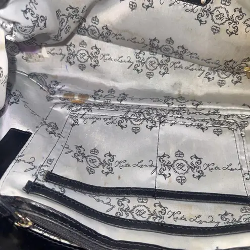 Kate Landry Luxury Classic Designer Multi Pocketed Buckle Black Leather Handbag