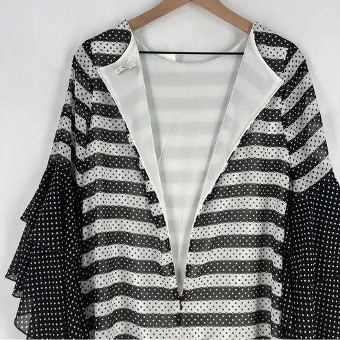 C Est. 1946 Chiffon Striped Polka Dot Dress Ruffled Flare Sleeves NWT Size XS Black