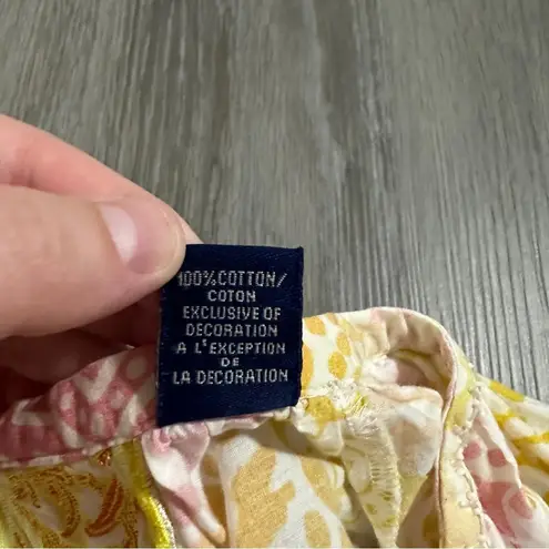 Robert Graham Split Neck Embroidered Textured Print Pink Yellow Ombre Top Size S - Image 6