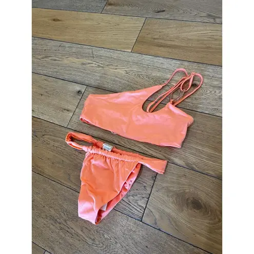 Baobab Taki One Shoulder High Waist Bikini Set Coral Orange Womens Size XS