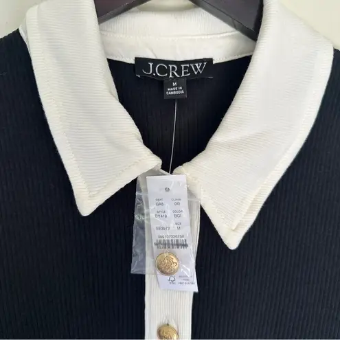 J.Crew NWT  Vintage Rib Polo Tee Shirt Black Ivory Top BY419 Medium