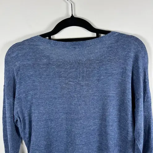 J. McLaughlin 100% Linen Blue Knit Long Sleeve Boat Neck Sweater Top Size Small