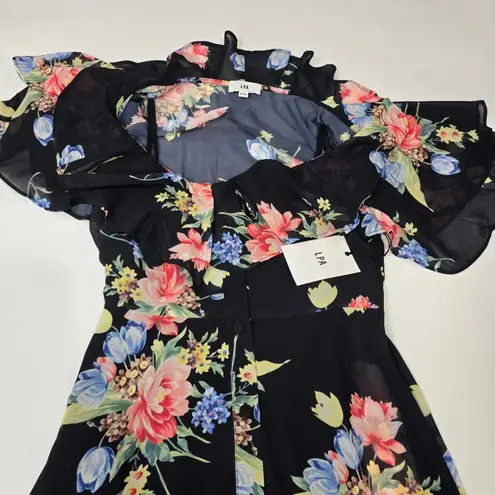 LPA Button Up Midi Dress in Midnight Roses XXS