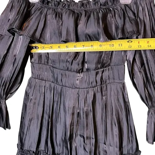 Vietnamese Mini Dress Off Shoulder Tiered Ruffle Long Sleeve Señorita Black Size XS