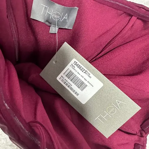 THEIA Size 0 Burgundy One Shoulder Satin Split Front Evening Gown Dress Sleek Red