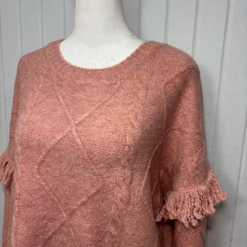 BiBi Blush Fringe Cable Knit Women's Sweater Size L Pink Size L