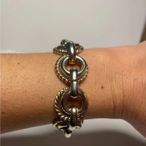 Signed Vintage BERGERE chain Bracelet Gold silver Tone circle link chain