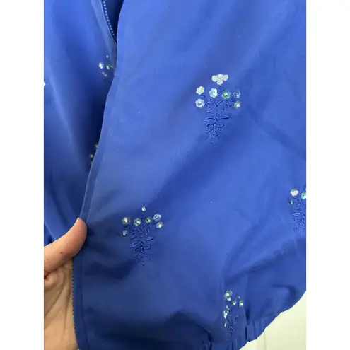 Alfred Dunner VTG 90s Blue Full Zip Floral Embroidered Sequin Jacket Size 10
