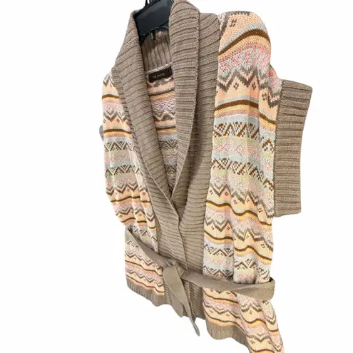 The Limited  Sweater Vest Womens S Tan Pink Fair Isle Open Front Belted Cardigan