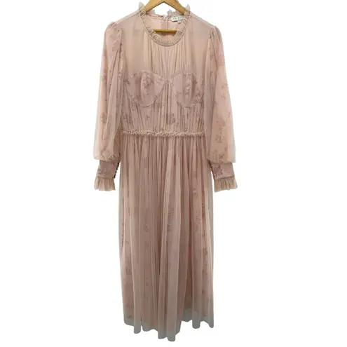 Ivy City Co Last Songbird Dress M Pink Pleated Tulle Gown Cottagecore Floral Size M