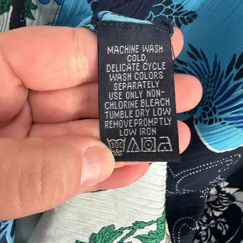 Denim 24/7 Peasant Blouse Women 3X Tie Neck Boho Floral Patchwork Cottage Artsy Blue