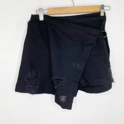 LF  Carmar Black Distressed Denim Buckle Mini Skort Skirt Women's Size 6 NWT