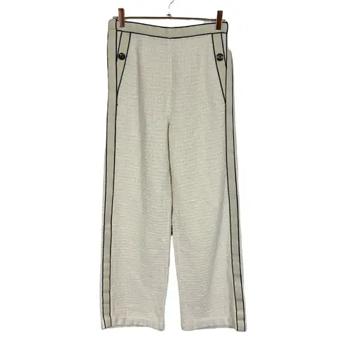 Maje Poppy Piped Cotton Boucle Wide Leg Pants in Ecru size 3/Large