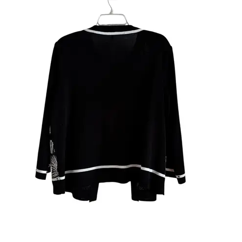 Ming Wang Floral Embroidered Knit Jacket Black and White Size L