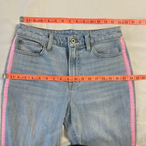 Women's 8P Modern Ankle Jean With Pink Side Stripe Light Wash Denim Blue