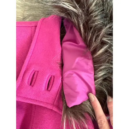 INC International Concepts Hot Pink Faux Fur Trim Belted Coat Medium
