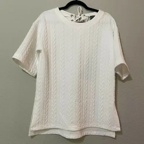 Lysse New York White Short Sleeve Round Neck Lace Up Back Tunic Top Size XS