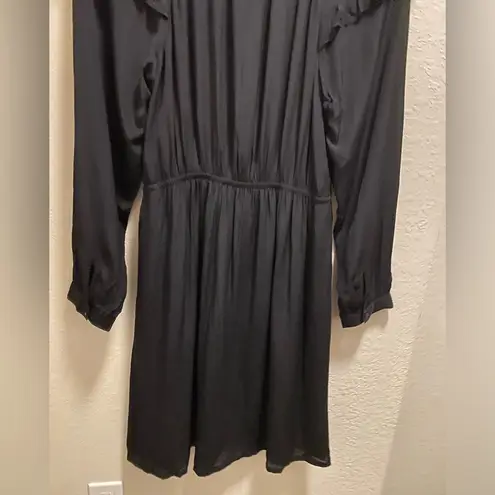 Ba&sh Black Long Sleeve Ruffle Detail Split Neck Crossover Mini Dress Size L