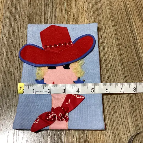 Handmade Cowgirl Face Pouch Denim Striped Pocket Bag Small Red