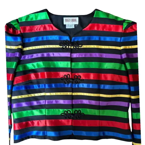 Maggy London Vintage 90's Rainbow ribbon collarless black blazer size 10-12