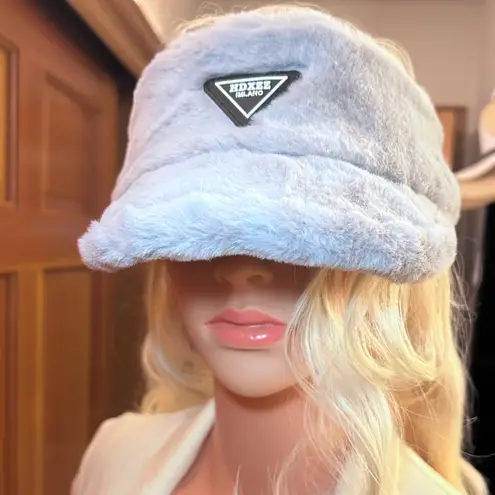 Fluffy Warm Faux Fur Sun Visor Gray