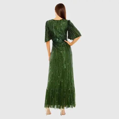 Mac Duggal 23010 Flutter Sleeve Deep V Ruffle Hem Sequin Gown