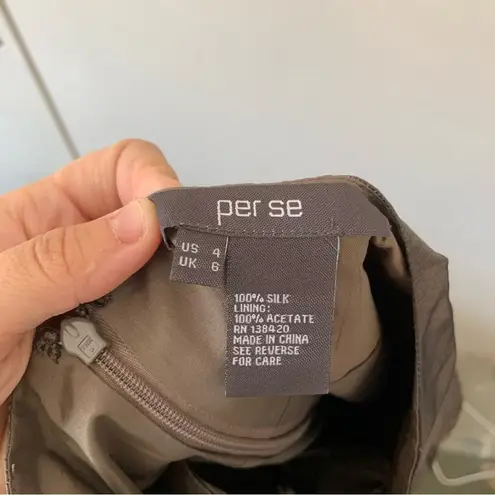 Per Se 100% Silk Brown Sequin Aline Skirt Embellished Metallic