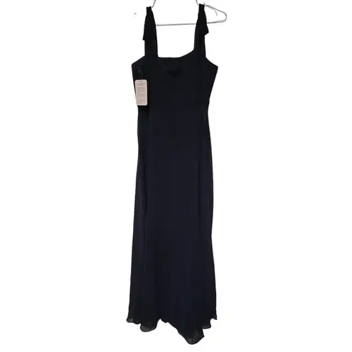 Dessy Collection Tie Strap Chiffon Gown with Front Slit Midnight Blue 12