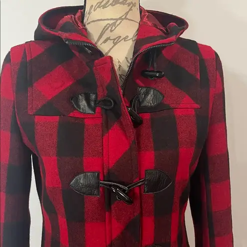 Julie Billiart Tulle wool blend buffalo plaid toggle hooded coat jacket S