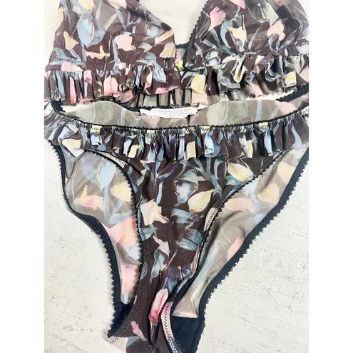 NWT Underprotection Nikoline Ruffle Trim Bra & Briefs Set Blue Floral Women's S