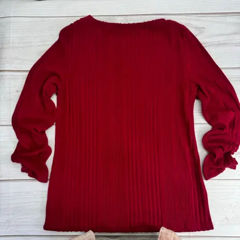 NEW Dark Red Soft Brushed Ribbed Textured Loose Fit Long Sleeve Top Size Small