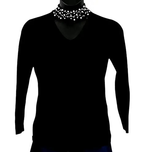 Belle by Kim Gravel Black Pearl Beaded Choker Cutout Sweater Women’s Size Small