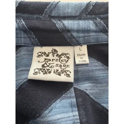 Parsley and Sage Top Womens Size L Blue Striped Patchwork Button Front 70s vibe Size L