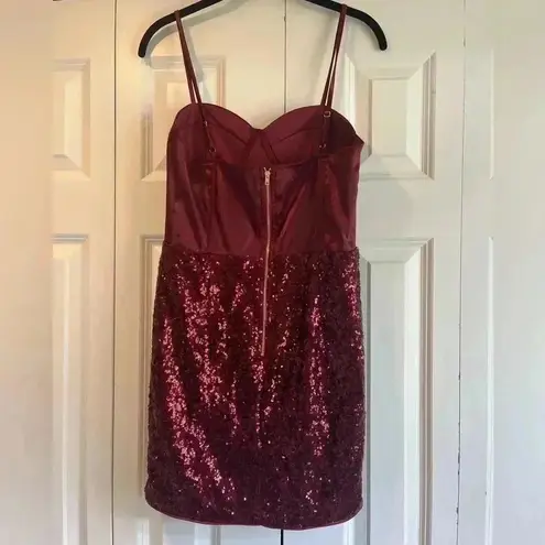 Dance in the Spotlight Burgundy Satin Sequin Bustier Mini Dress Size M B25 Red Size M