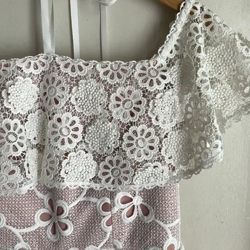 Alexis Boriana Off Shoulder Lace Romper White