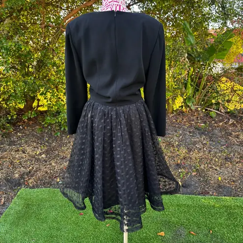 Bill Blass Vintage 1990s Evening Black Cocktail Dress Polka Dot Skirt Size 8