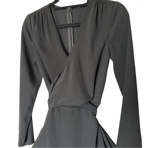 Jay Godfrey Black Wrap Dress Deep V Long Sleeve Mini Dress XS