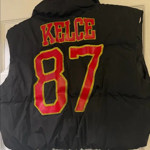 Black Puffer Vest with Red and Gold Numbers Size L - Image 3