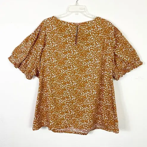 Ava & Viv  Orange & White Patterned Puff Sleeve Shirt Blouse