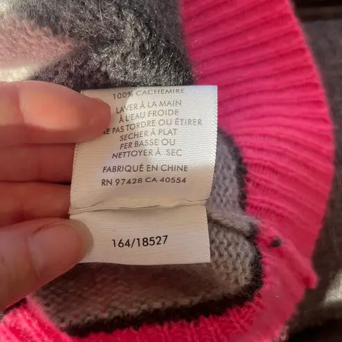 White + Warren Gray and Pink 100% Cashmere Striped Sweater Size Medium