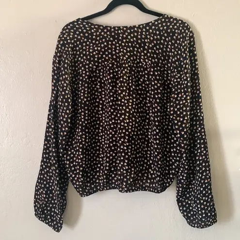 Lucy Love  Tiny Tulip Black Flower Print Long Sleeve Top Size Large Shirt