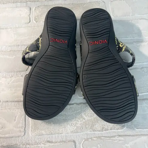 Vionic Sandals Women 8 Black Randi II Boa Snake Print Double Strap Slide Comfort