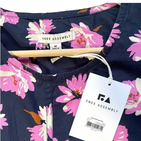 NWT Free Assembly Floral Long Sleeve Blouse Blue Size M
