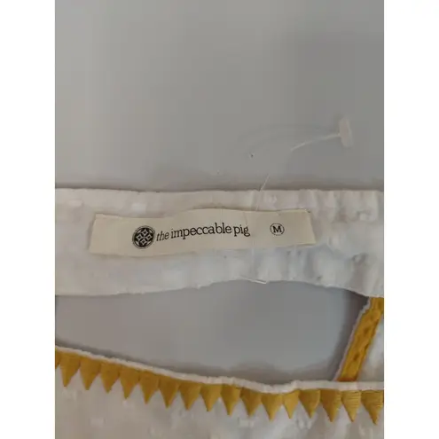 The Impeccable Pig Womens Sleeveless Peplum Top M White & Mustard Embroidered